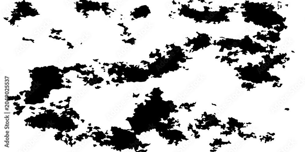 Fototapeta premium Abstract pattern of black ink splatters and organic shapes on a white background, suggesting chaos, creativity, or scientific data representation.