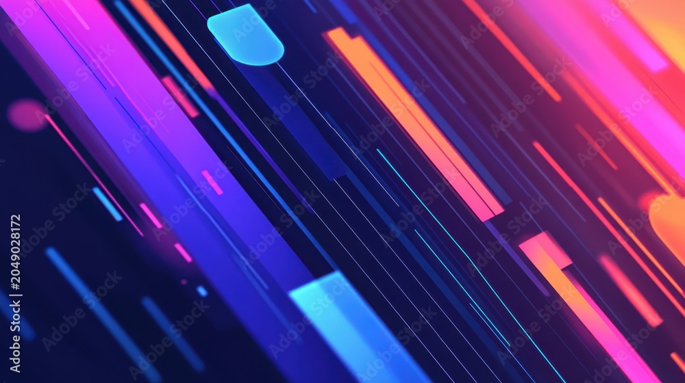 Fototapeta premium Abstract Futuristic Digital Background Featuring Neon Geometric Shapes and Streaks of Light