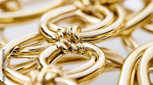 Close-up macro shot of luxurious golden chain links, showcasing intricate detail and opulent shine.