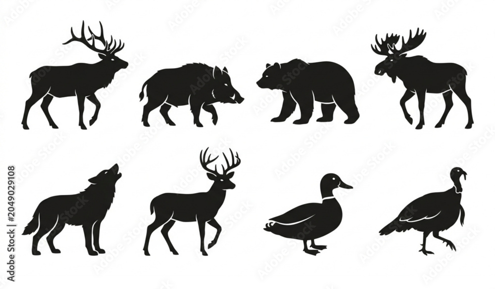 Obraz premium Minimal Vintage Hunting Animals Monochrome Silhouette Vector Collection