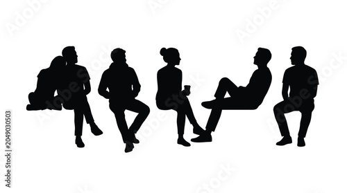 Foto Detailed black vector illustration showing several people sitting together in a