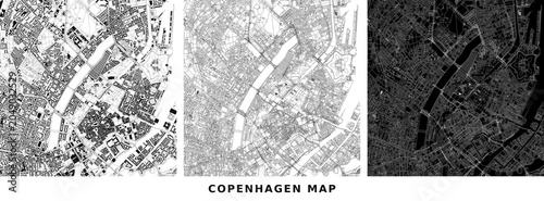 Copenhagen city map, urban street network, architectural layout, vector style vector illustration