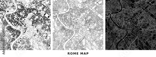 Set of three abstract city maps of rome, italy, showing urban layout vector illustration