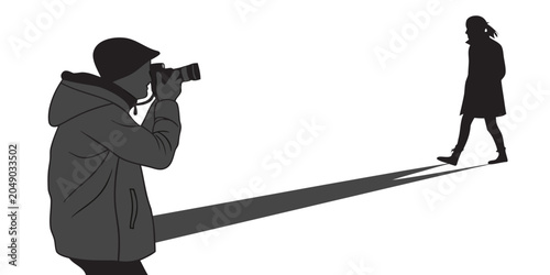 Obraz na plátně Illustration of a photographer taking a picture of a woman walking away with str