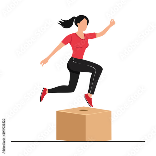 Woman doing box jump exercise, flat design illustration