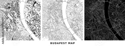 Foto Budapest city map abstract urban layout with building footprints and street netw