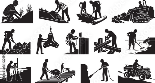 Photos Construction and Maintenance Worker Silhouette Collection Featuring Landscaping