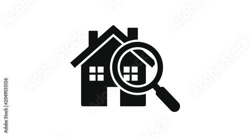 House Inspection Icon With Magnifying Glass Flat Silhouette Design