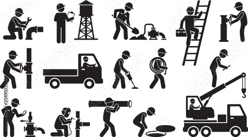 Schilderij op canvas Industrial and Construction Worker Silhouette Collection Featuring Maintenance E