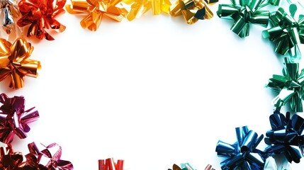 Vibrant Metallic Gift Wrapping Bows in a Rainbow of Colors Creating a Festive Border