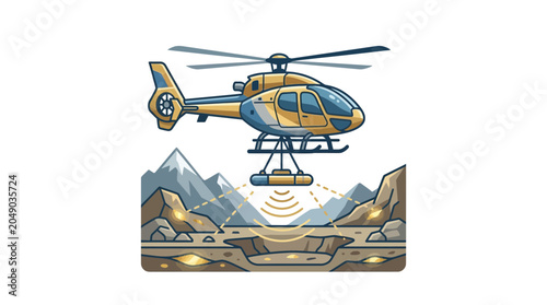 Foto Helicopter surveying mountainous terrain with advanced detection equipment