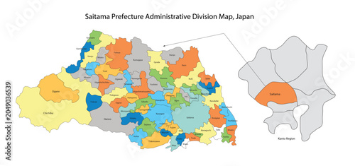 Принти на полотні Saitama prefecture administrative division map in japan