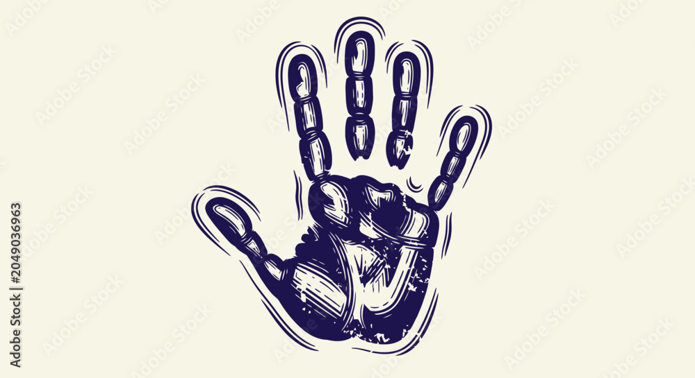 Fototapeta premium Stylized hand print graphic illustration with a vintage engraved aesthetic.