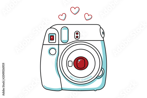 Instant camera illustration with hearts retro style graphic