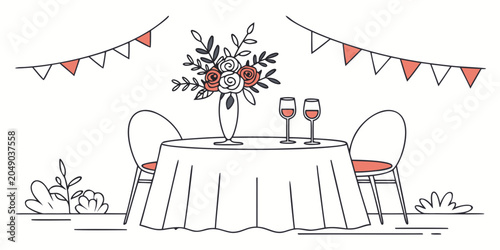 Photos Romantic dinner table setting with flowers and wine glasses illustration romanti