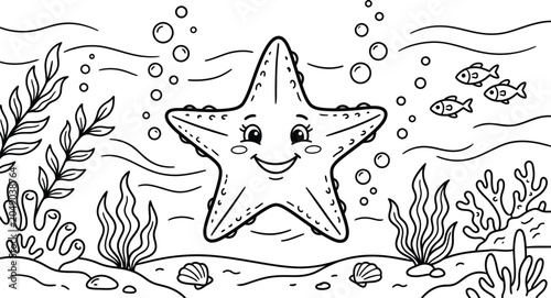 Fotografia Starfish Illustration With Facial Features And Underwater Scene