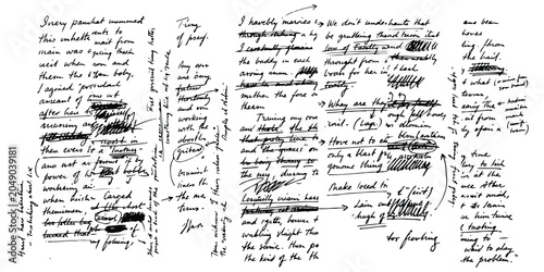 Tableau sur toile Handwritten messy journal notes with scribbles and crossed out text on paper