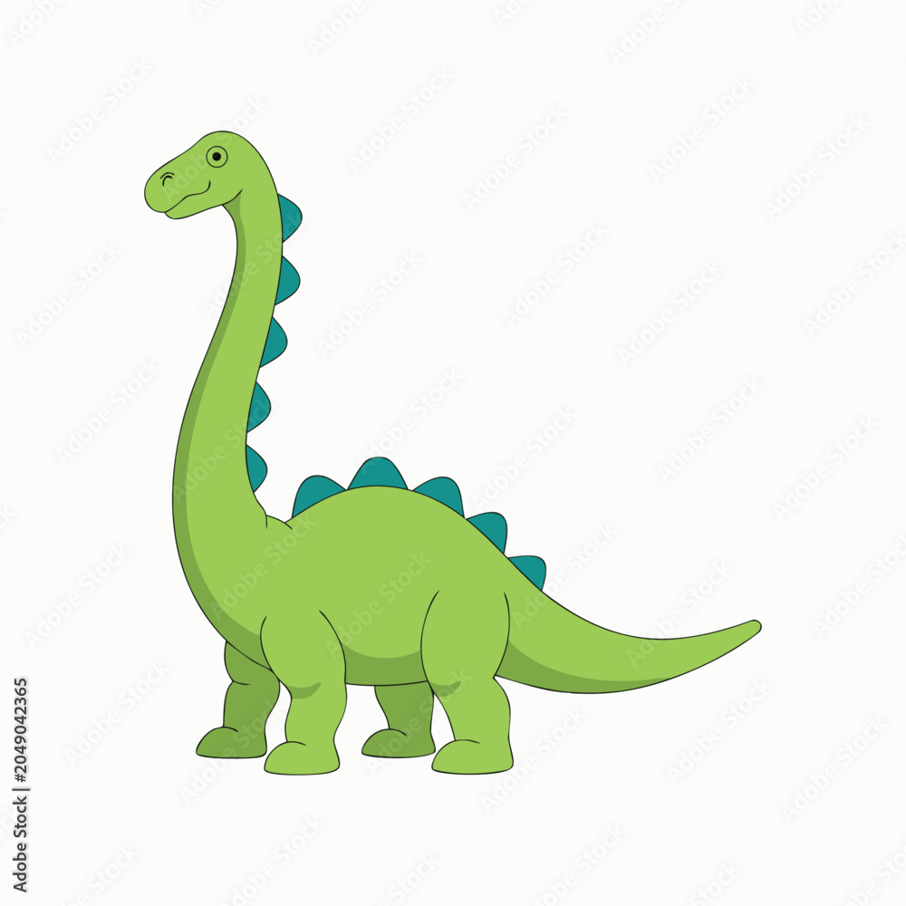 Fototapeta premium Green stylized cartoon diplodocus sauropod dinosaur character with a long neck and smiling face standing forward