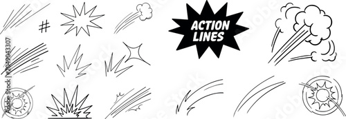 Slika na platnu Collection of comic book style action lines and explosive graphic elements