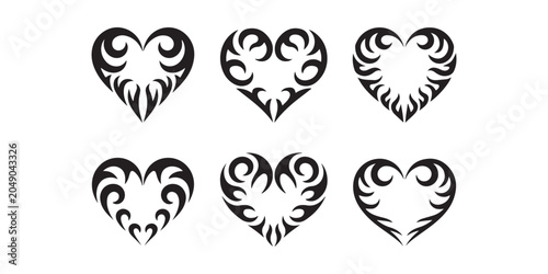 Valokuva Set of Six Tribal Heart Designs - Vector Illustration