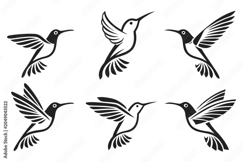 Naklejka premium Five hummingbirds flying in formation illustration