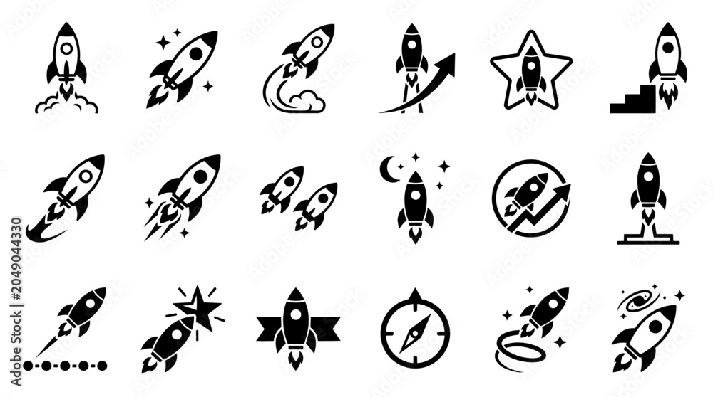 Obraz premium Rocket launch and progress icon set