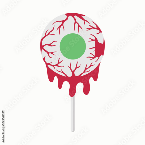 Cartoon bloodshot eyeball prop isolated on white background for halloween spooky photo booth and stickers
