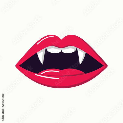 Red cartoon vampire mouth photo booth prop showing sharp white fangs for halloween party celebration