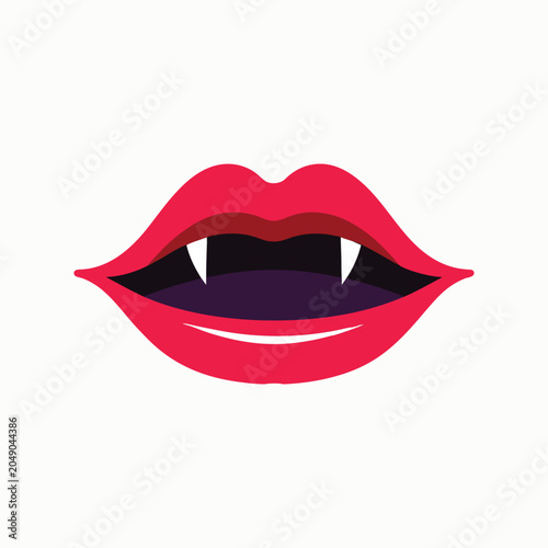 Red cartoon vampire fangs mouth prop isolated on white background for halloween photo booth graphics