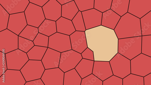 Bild auf Leinwand Voronoi diagram with irregular polygonal cells and a contrasting pale yellow sha