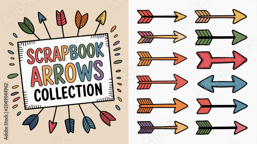Foto Collection of hand drawn arrows and leaves a colorful vector illustration for sc