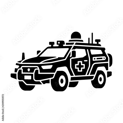 Fotografie Emergency medical response rescue vehicle icon with emergency, ambulance
