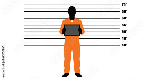 A flat vector illustration of a criminal suspect in orange jumpsuit holding a blank placard