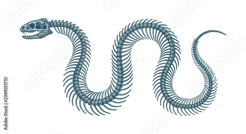Detailed illustration of a snake skeleton on a white background.