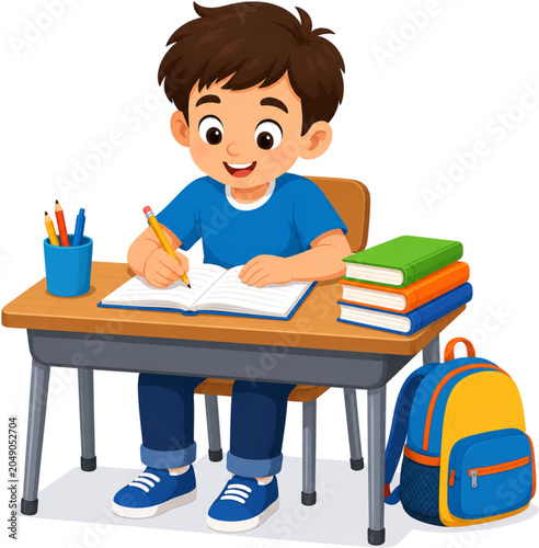 little boy studying