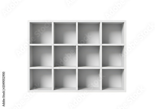 White cube shelf organizer with 12 compartments.