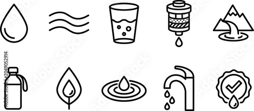 Schilderij op canvas Clean water icons representing purity flow filtration and natural sources for he
