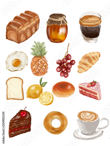 set watercolor illustration element of food and drinks