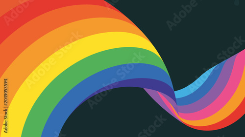 Colorful rainbow arc with a gradient effect is displayed against a dark toned background color spectrum vibrant bands stripes curve