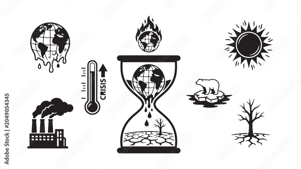Fototapeta premium Collection of Climate Crisis and Global Warming Icons