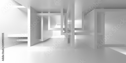 Photos White geometric architectural corridor with intersecting beams and reflective surfaces for modern interior background and minimalism layout