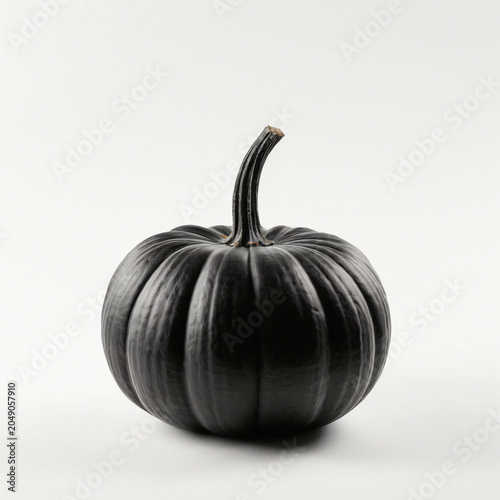 Black painted pumpkin on white background