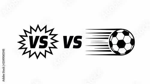 Bild auf Leinwand Soccer ball and versus graphic in black and white a dynamic sports illustration