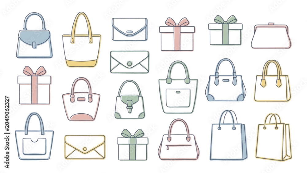 Fototapeta premium Boutique Shopping Clipart Collection Luxury Bags and Packaging Elements