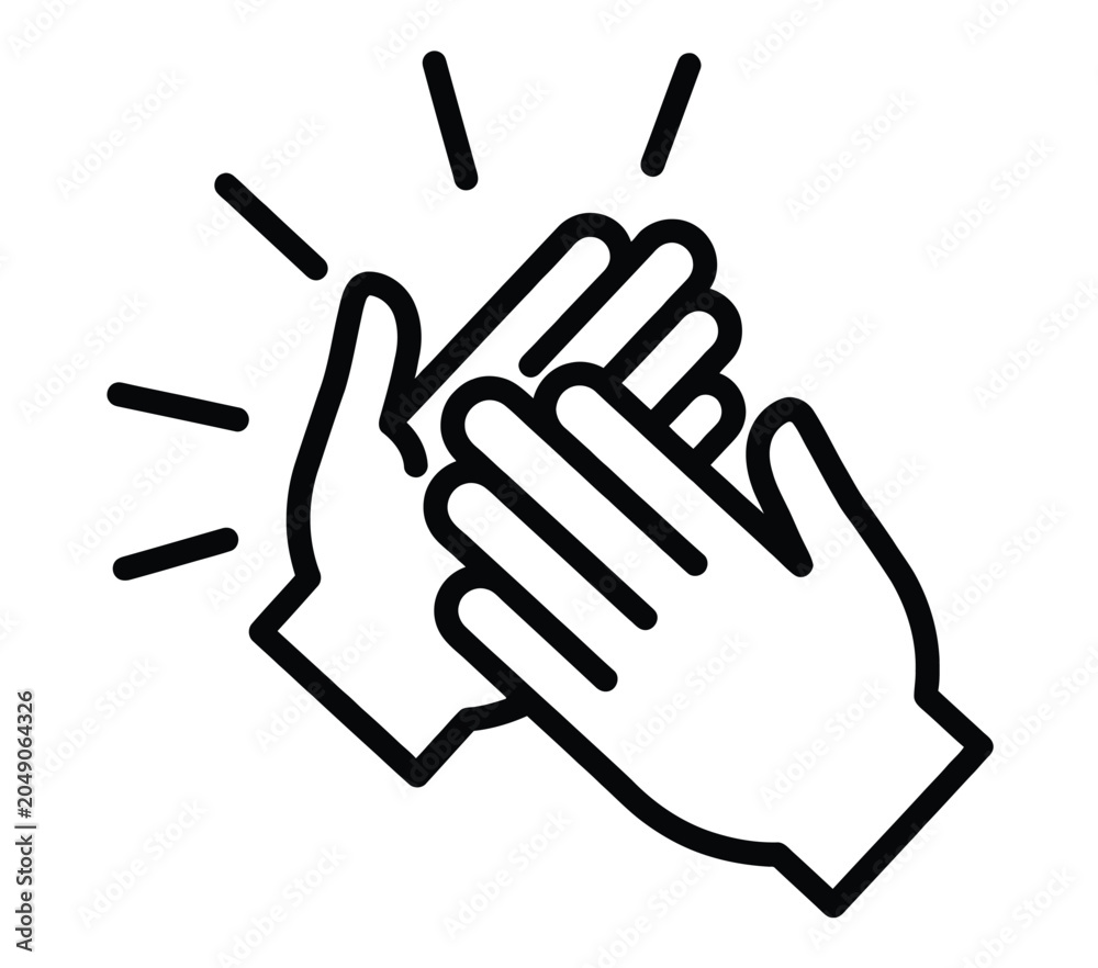 Fototapeta premium Clapping hands icon in minimalist line art style, applause and celebration vector symbol, black outline human hands clapping for success