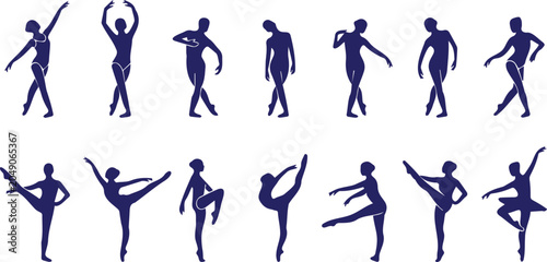 Fotografie Contemporary Dance Poses and Ballet Technique Icons Set with Black Silhouette Si