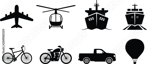 Photos Transportation Vehicle Silhouette Collection Featuring Airplane Helicopter Ship