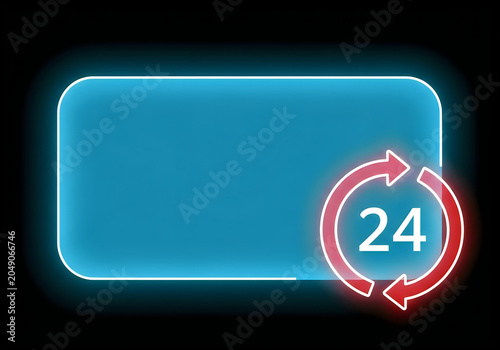 Modern digital display showing a continuous 24-hour clock cycle with circular rotating arrows indicating non-stop time flow