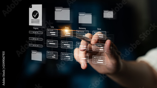 Obraz na płótnie Task management workflow dashboard visualizing to-do lists, ongoing tasks, revie