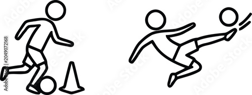 Foto Stick figure soccer players kicking ball